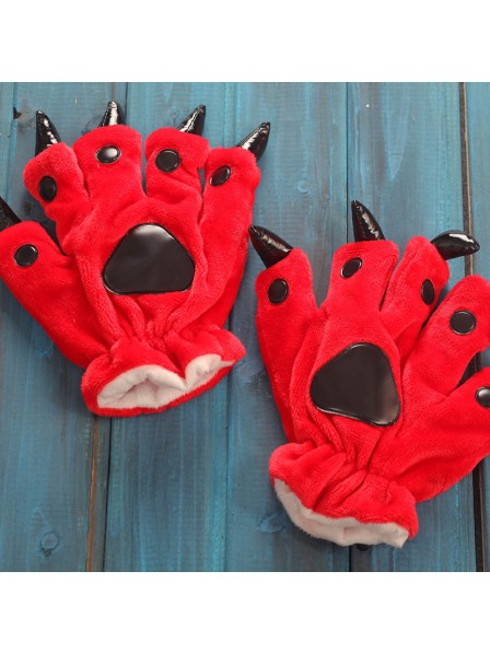 Red Onesies Animal Hands Paw Flannel Cartoon Gloves
