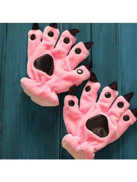 Pink red Onesies Animal Hands Paw Flannel Cartoon Gloves