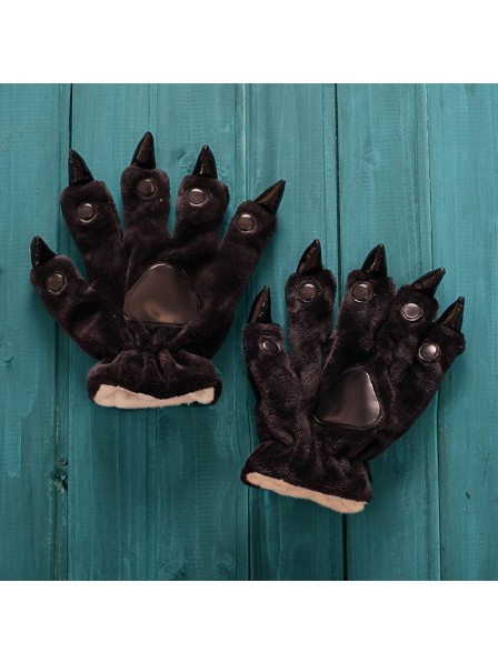 Black Onesies Animal Hands Paw Flannel Cartoon Gloves