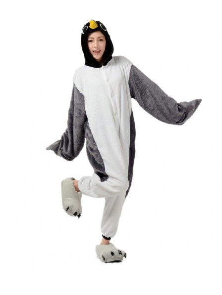 Grey Penguin Onesie Pajamas Flannel