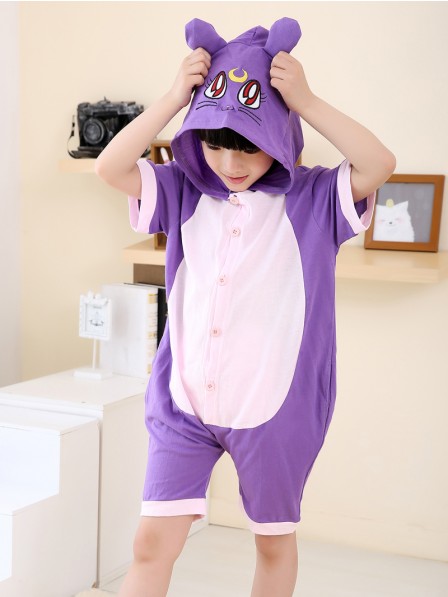 Purple Cat Onesie Kids Summer Short Sleeves