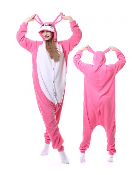 Pink Rabbit Onesie Pajamas Polar Fleece