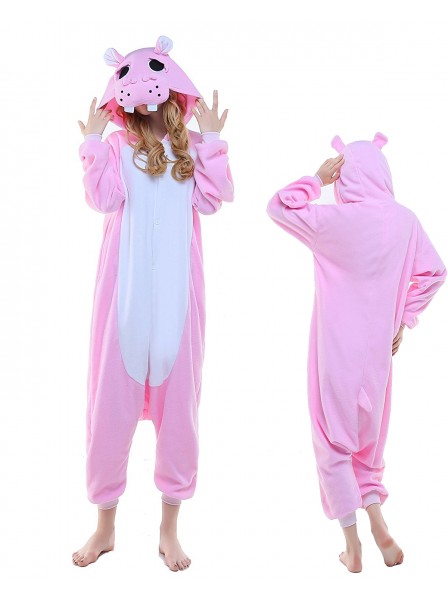 Pink Hippo Onesie Pajamas Polar Fleece