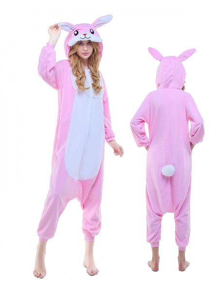 Pink Bunny Rabbit Onesie Pajamas Polar Fleece