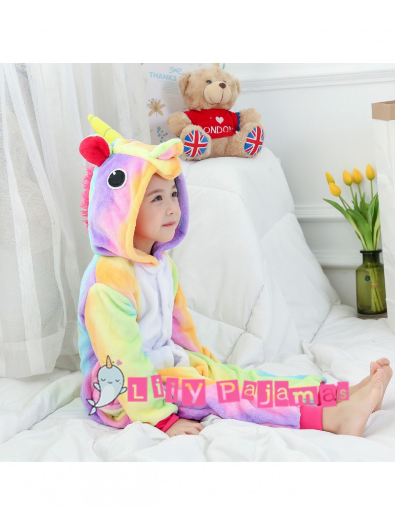 Hot Kids Rainbow Unicorn Kigurumi Pajamas Cosplay Animal Onesie11 Sleepwear Xmas