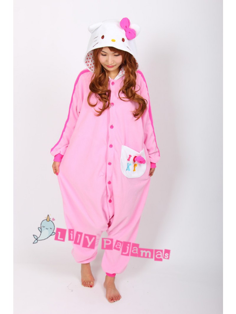 Pink Hello Kitty Onesie Kigurumi Animal Pajamas Cosplay Costumes |  